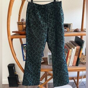 Anine Bing Green Leopard Print Jaquard Pants S